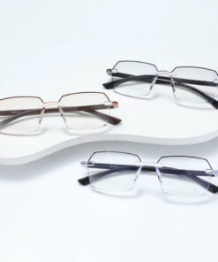 RTS Brown Frame Rimless Unisex Computer Reading Glasses with PC Blue Light Blocking Lens