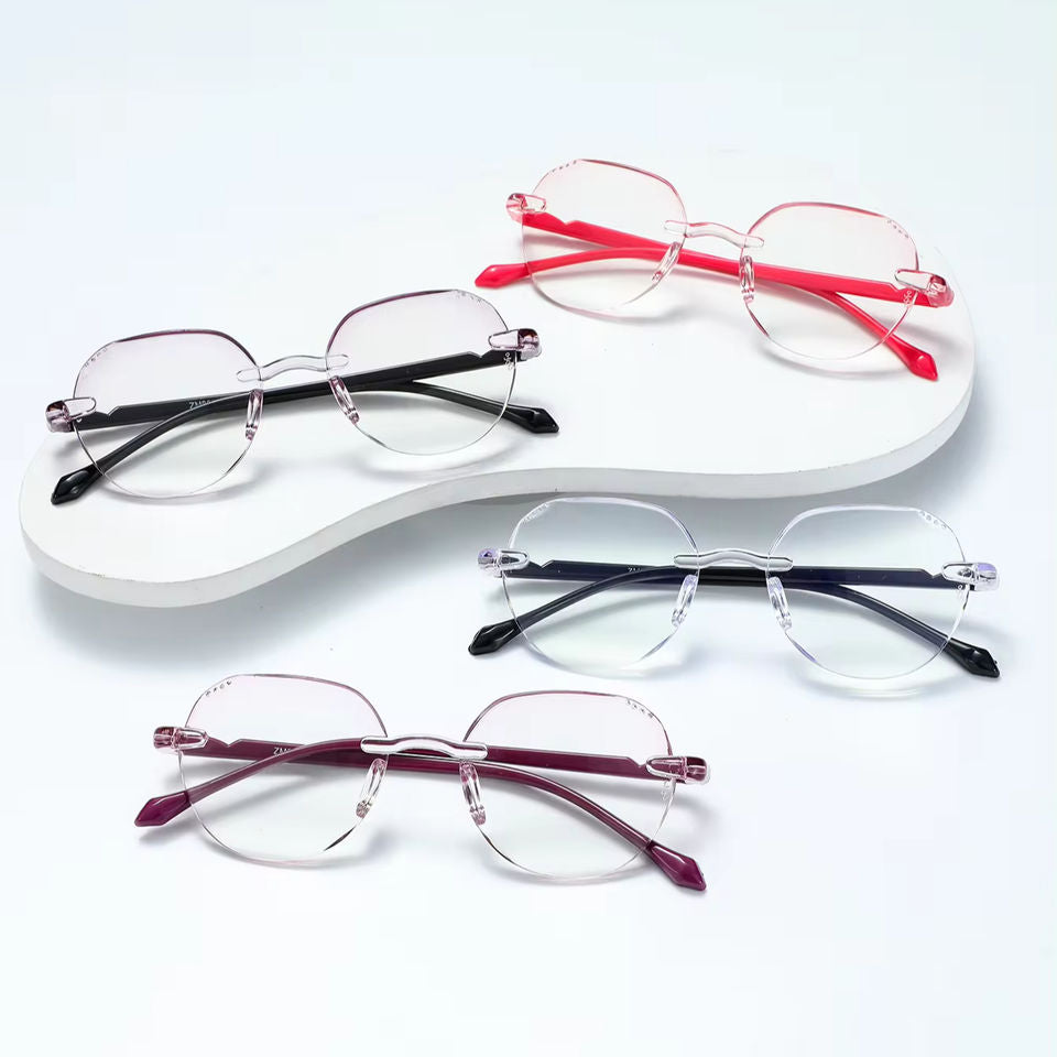 Excellent Unisex Anti-Blue Light Rimless Reading Glasses with Multi-color Lens New Design PC Material Wholesale